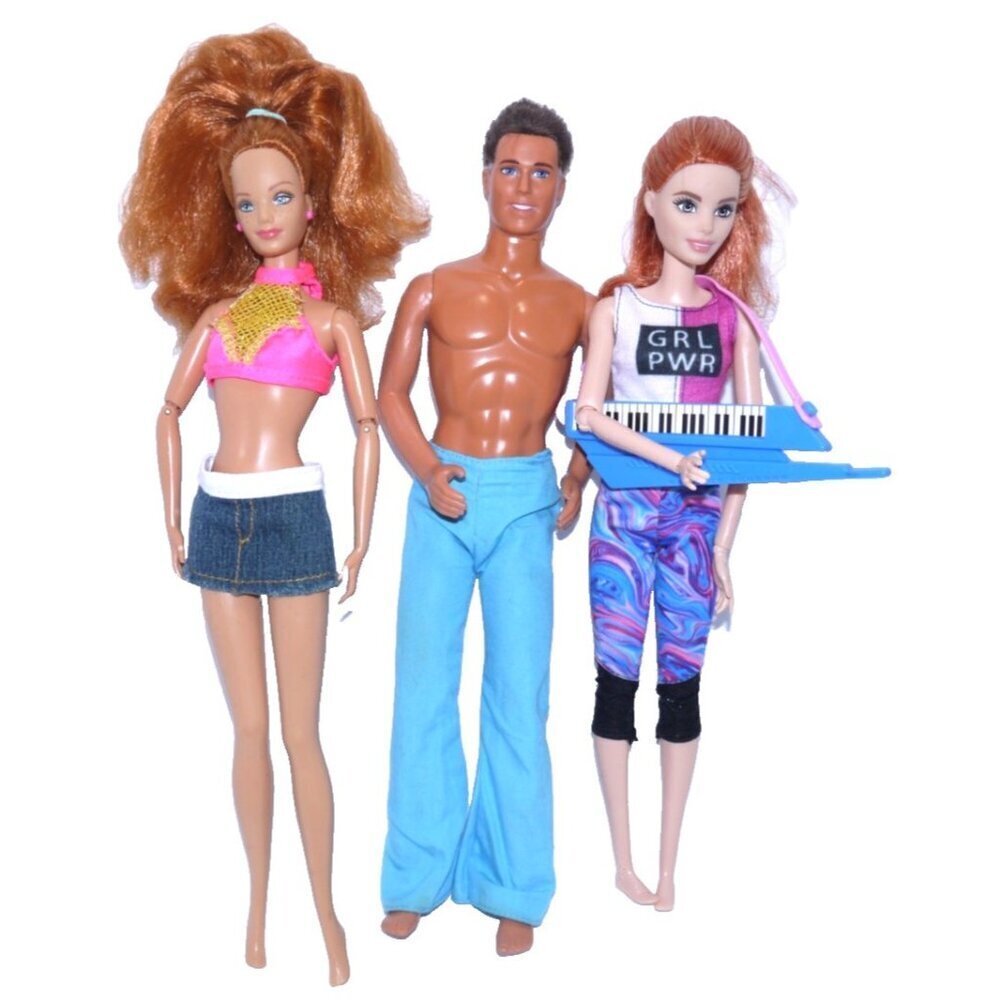 BARBIE & Ken set of 3 dolls & music keyboard clothes don't match dolls "as is"